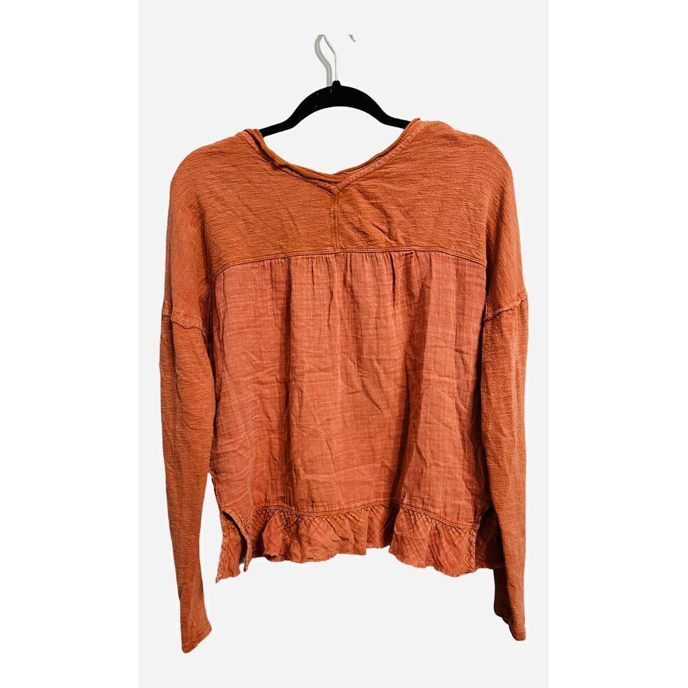 Pilcro Anthropologie VNeck Long Sleeve Blouse Burnt Orange Light Weight Size S - Picture 2 of 7